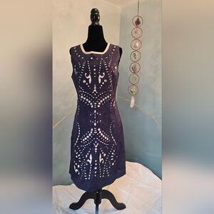 I. Madeline Navy Blue Sleeveless Dress Eyelet Cutout Embroidery